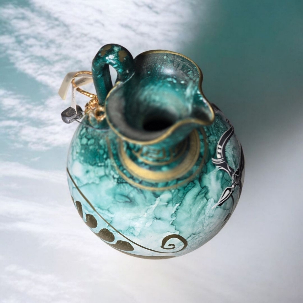Ancient Greek Art Ceramic vase hand painted and decorated - Teal Vintage - Picture 4 of 7